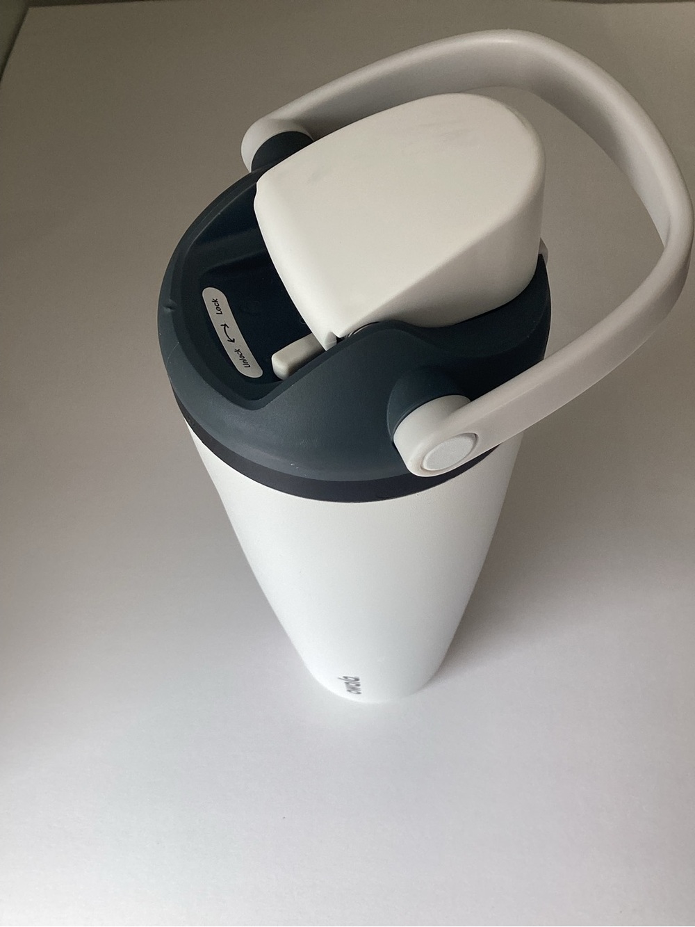 White Insulated Water Bottle with Dark Gray Flip Handle